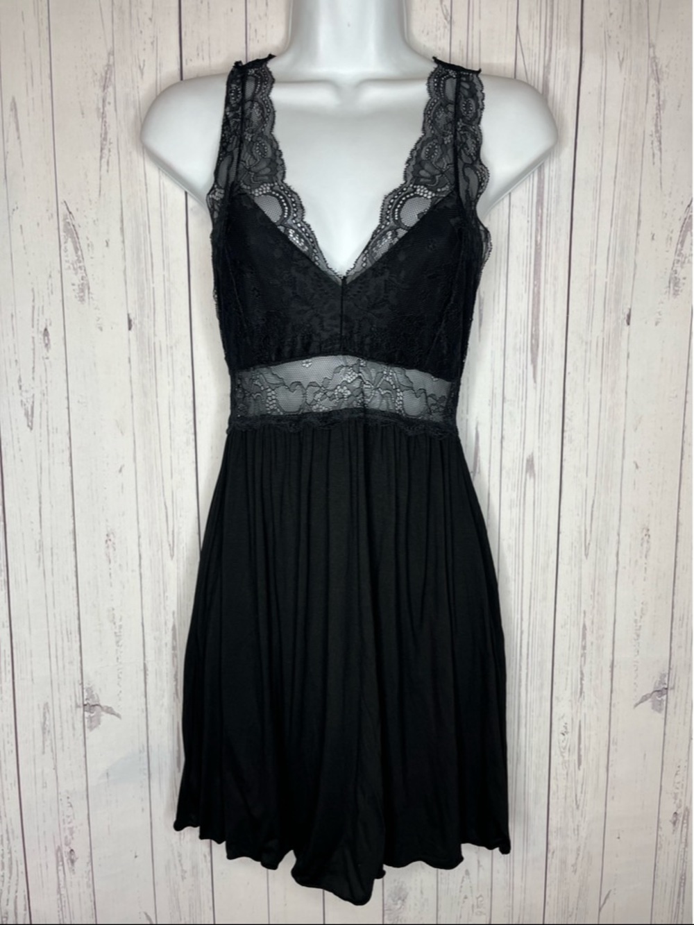Ekouaer Chemise Nightgown Black Size Small Lace Sexy Sleepwear Nightie Set